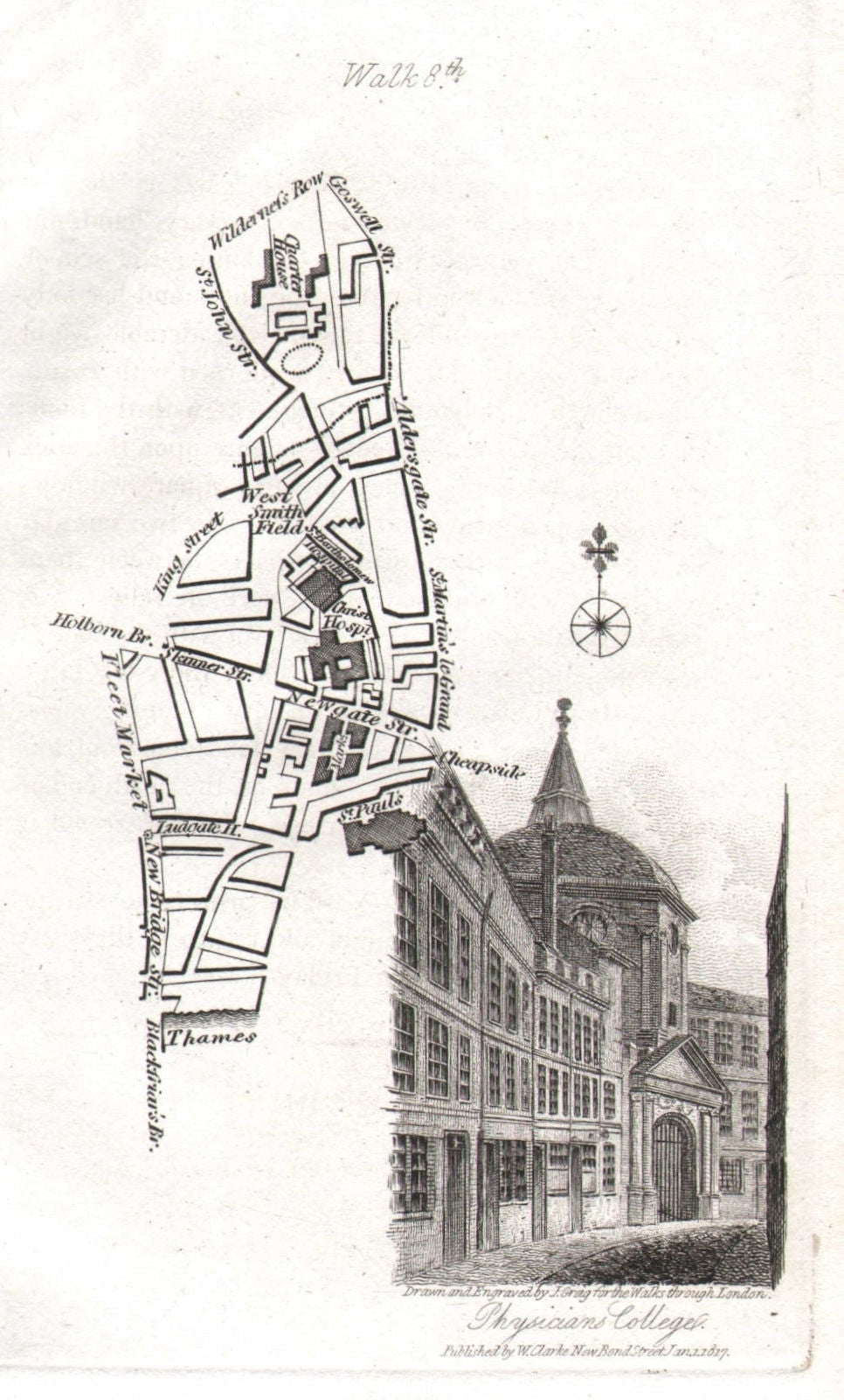 City of London Smithfield Farringdon Blackfriars St Paul's Barts EC1/4 1817 map